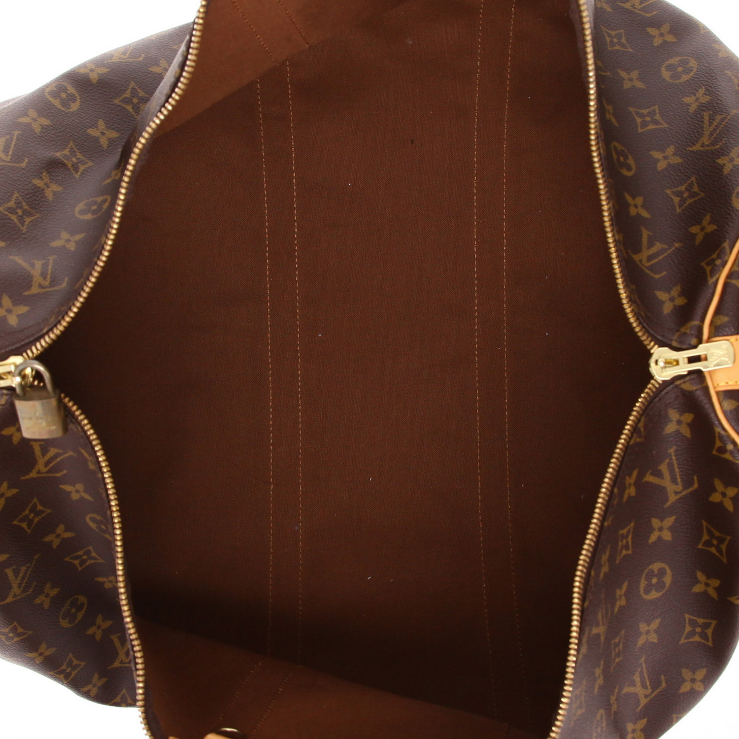 Louis Vuitton  Keepall 55 travel bag  in brown monogram canvas  and natural leather - Detail D3