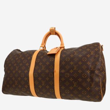 Borsa da viaggio Louis Vuitton  Keepall 55 in tela monogram marrone e pelle naturale