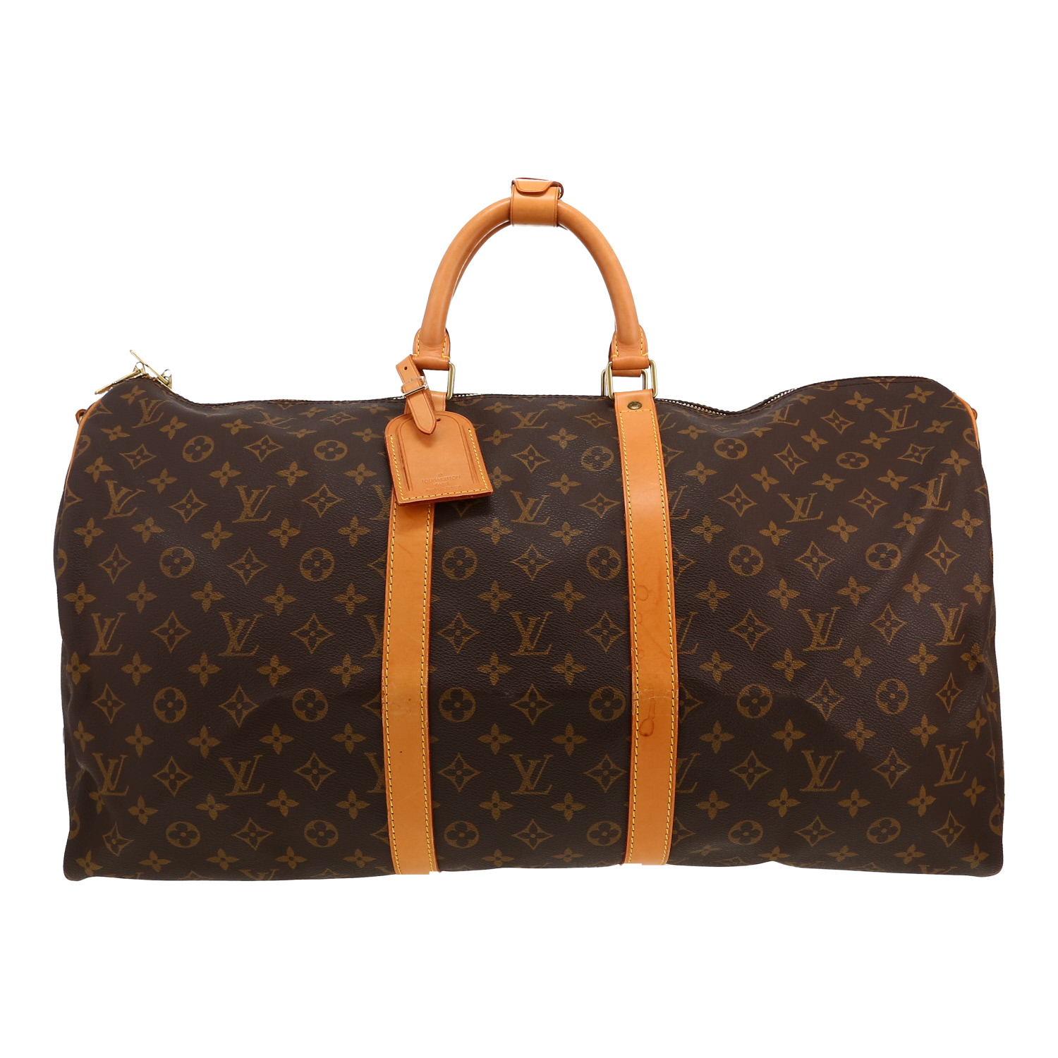 Bolsa de viaje Louis Vuitton  Keepall 55 en lona Monogram marrón y cuero natural - Detail D1