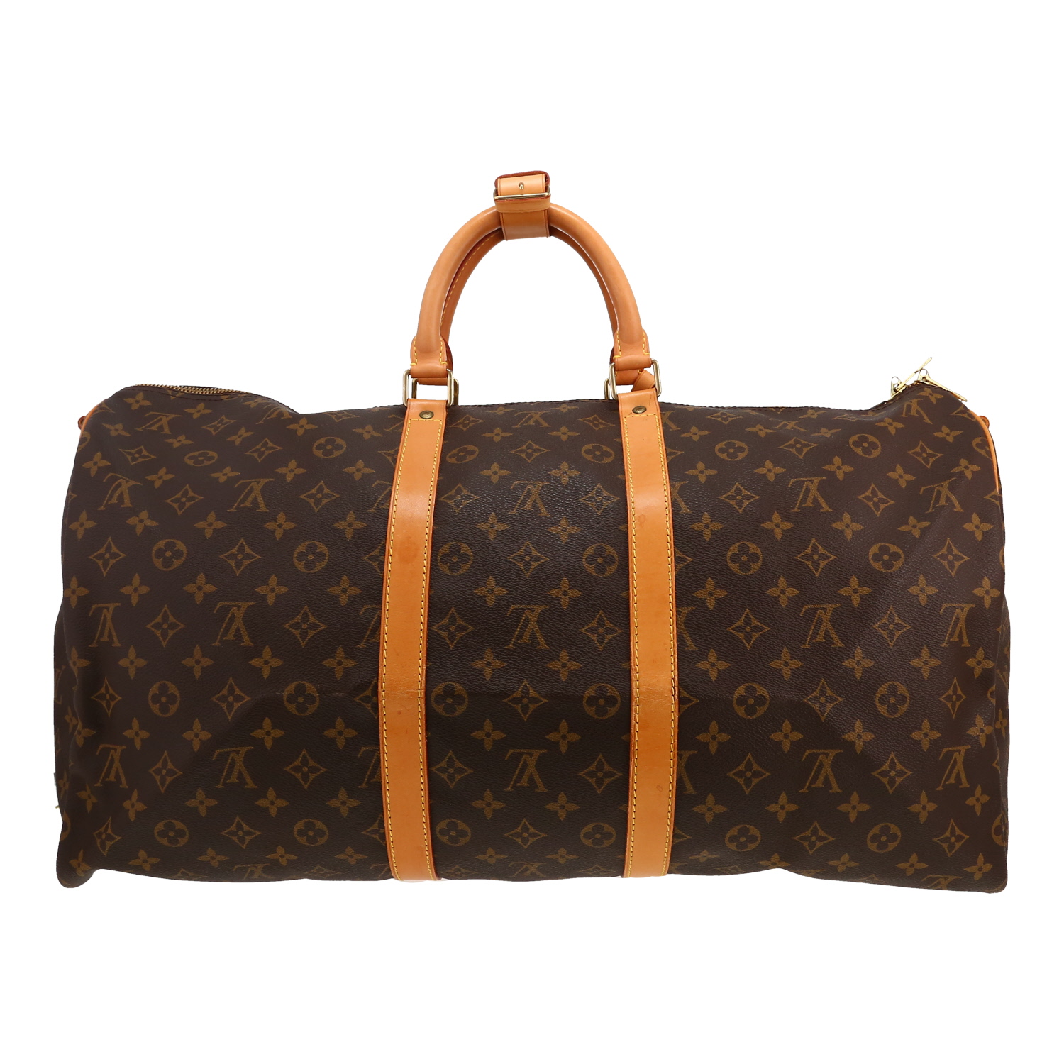 Borsa da viaggio Louis Vuitton  Keepall 55 in tela monogram marrone e pelle naturale - Detail D4