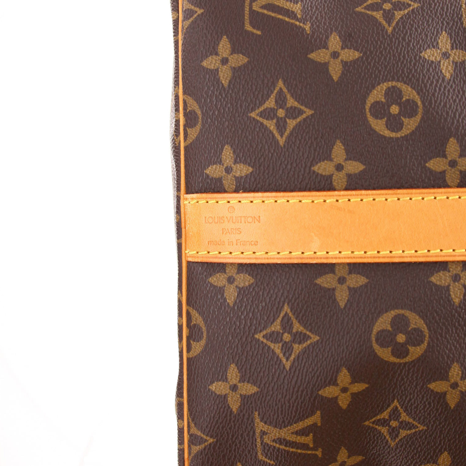Sac de voyage Louis Vuitton  Keepall 55 en toile monogram marron et cuir naturel - Detail D7