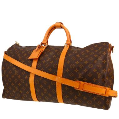 Sac de voyage Louis Vuitton  Keepall 55 en toile monogram marron et cuir naturel