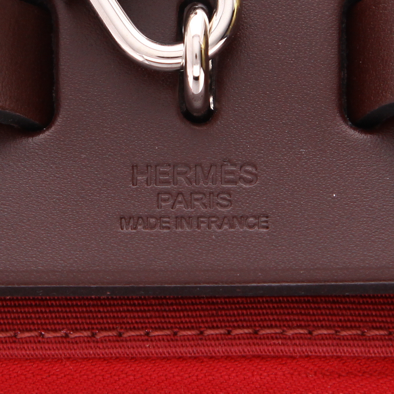 Hermès Herbag handbag in pink canvas and Rouge Sellier leather - Detail D2