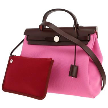 Bolso de mano Hermès  Herbag en lona rosa y cuero Rouge Sellier