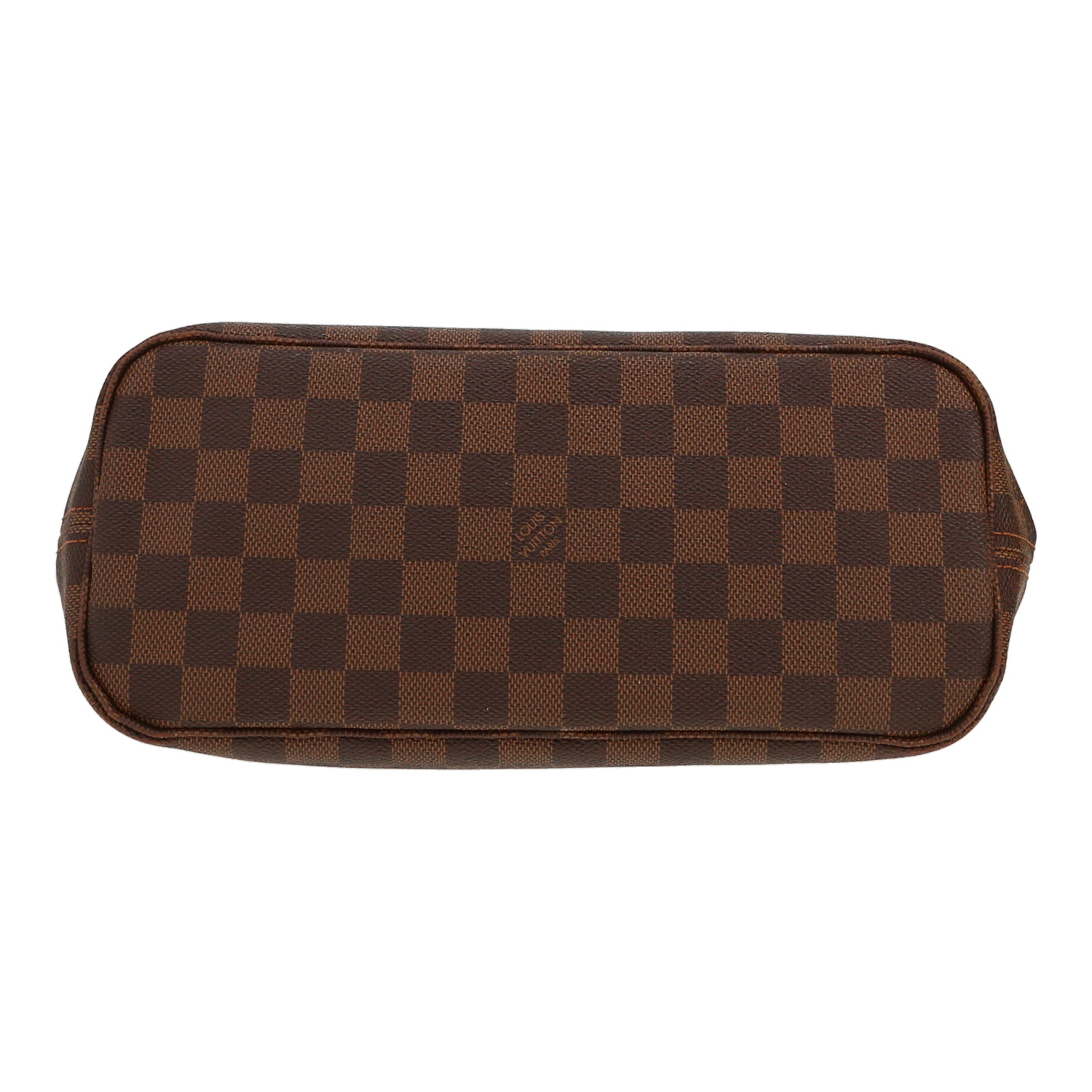 Louis Vuitton  Neverfull small model  shopping bag  in ebene damier canvas  and brown leather - Detail D1