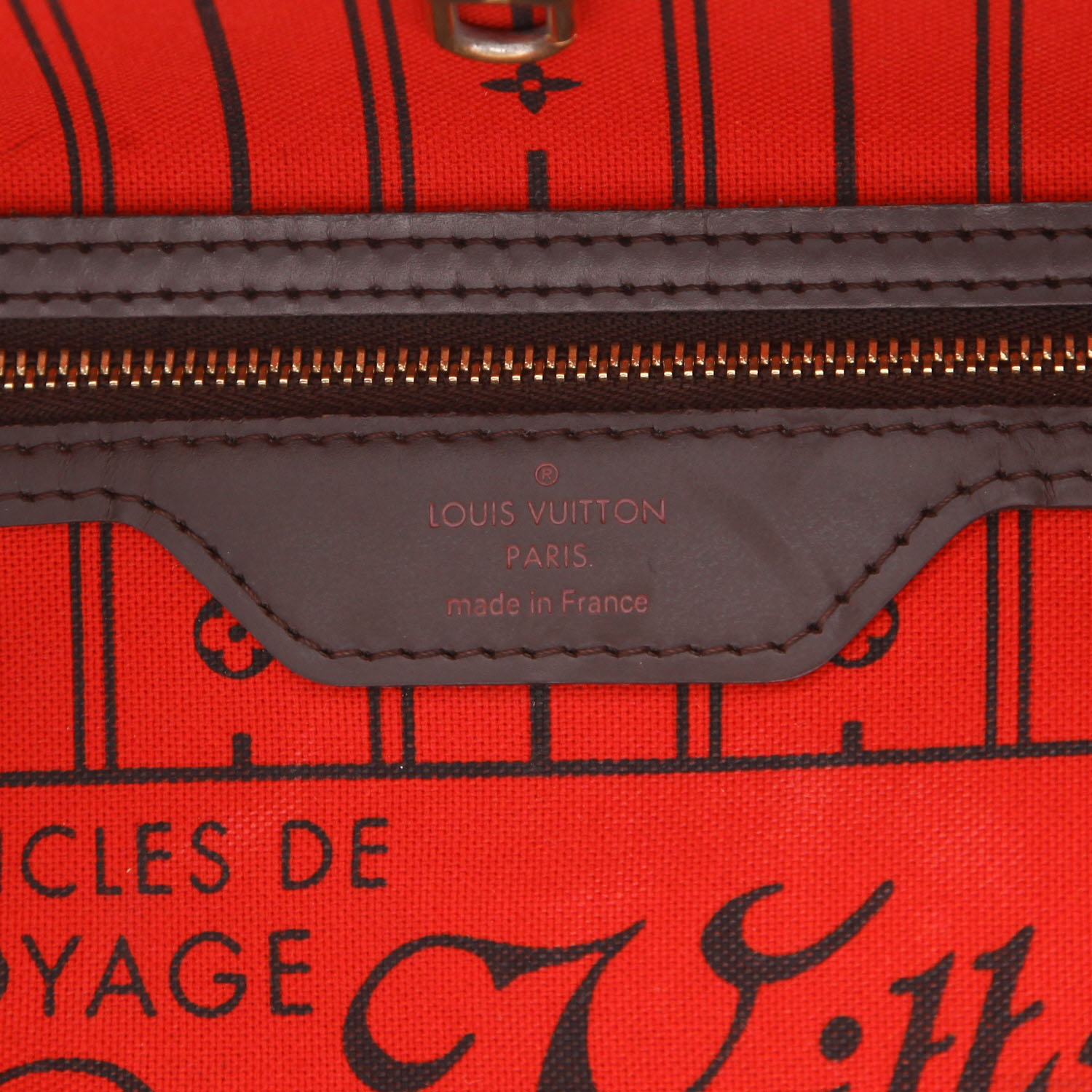 Sac cabas Louis Vuitton  Neverfull petit modèle  en toile damier ébène et cuir marron - Detail D2