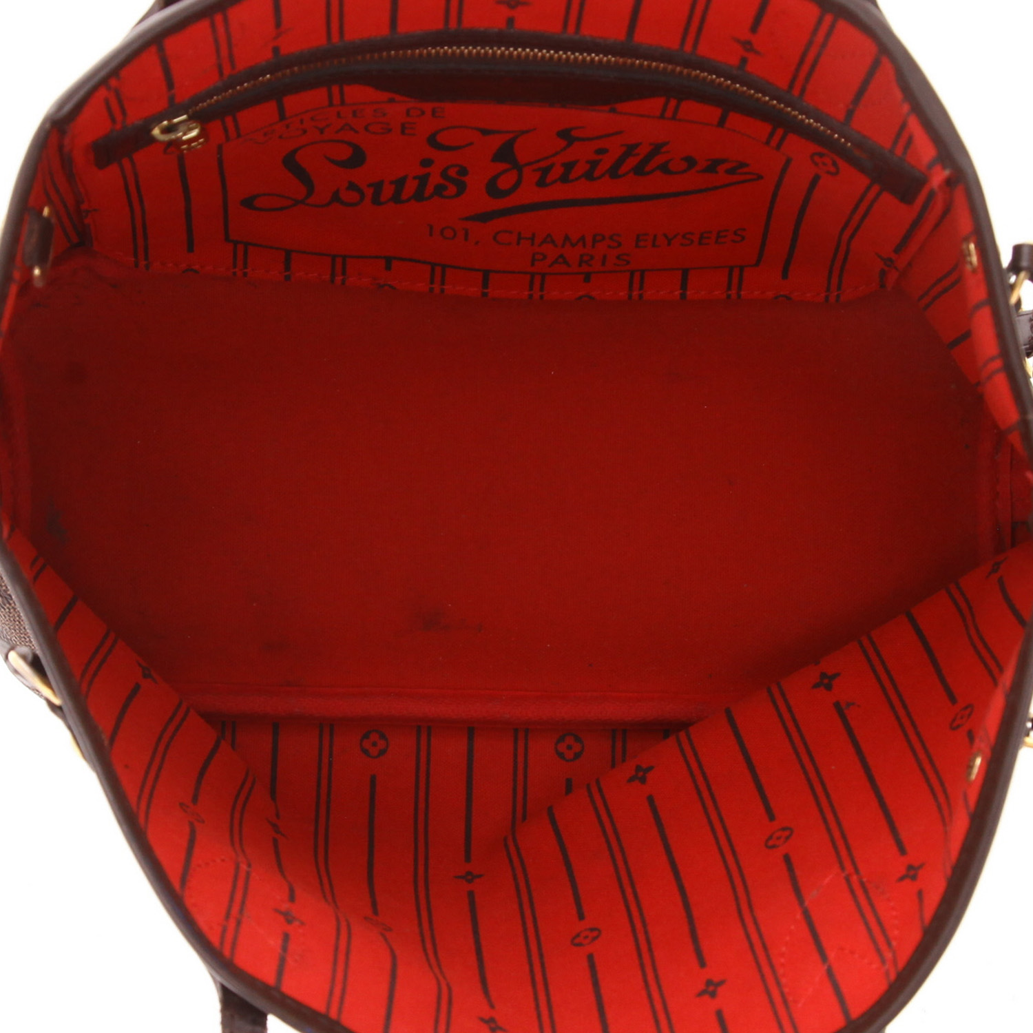 Louis Vuitton  Neverfull small model  shopping bag  in ebene damier canvas  and brown leather - Detail D3