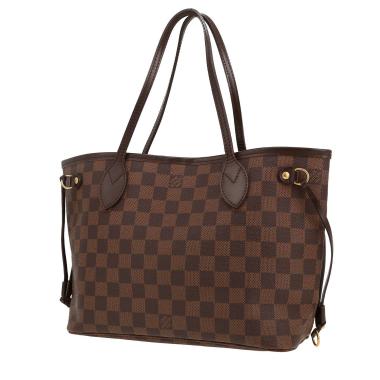 Louis Vuitton  Neverfull small model  shopping bag  in ebene damier canvas  and brown leather