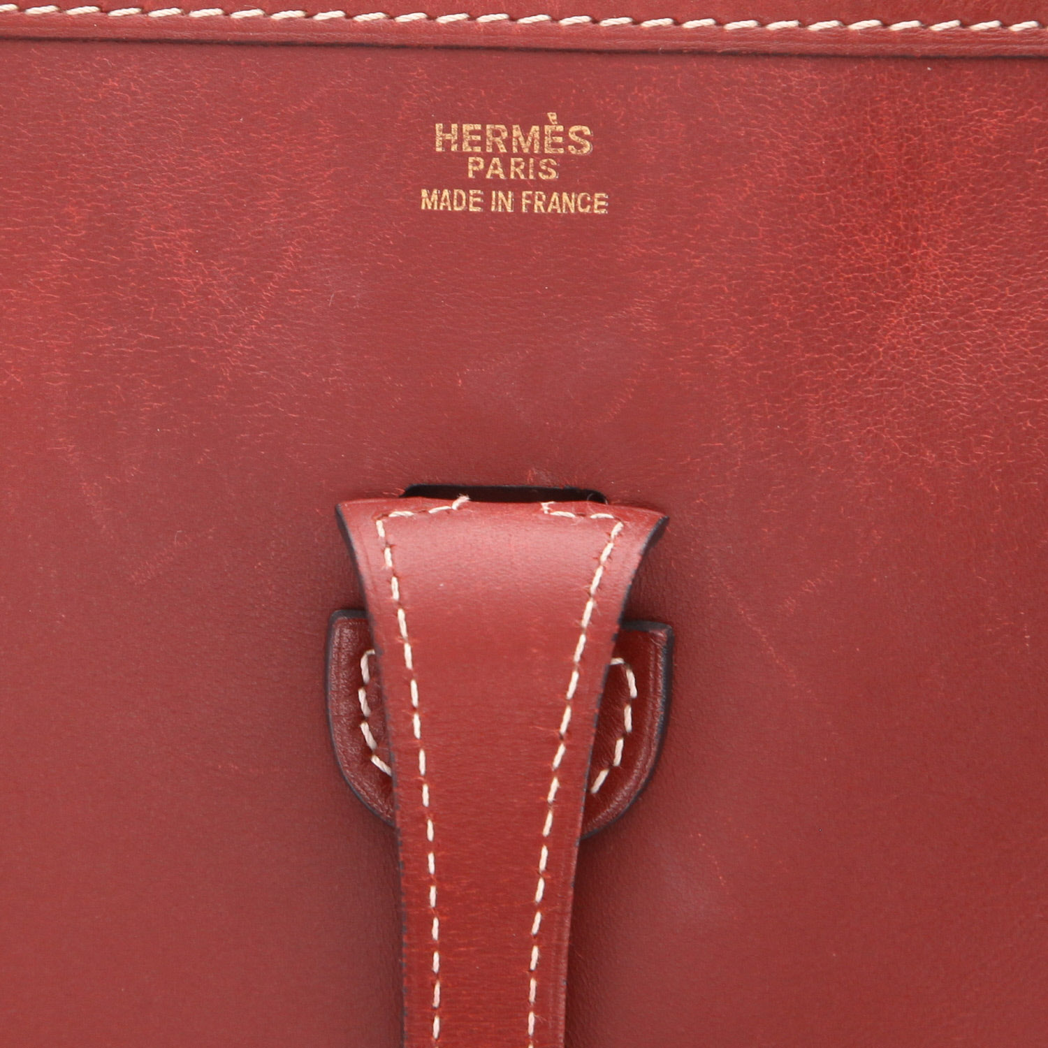 Hermès Evelyne shoulder bag in red H Chamonix leather - Detail D2