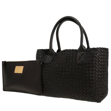 Shopping bag Bottega Veneta  Cabat modello piccolo  in pelle intrecciata nera