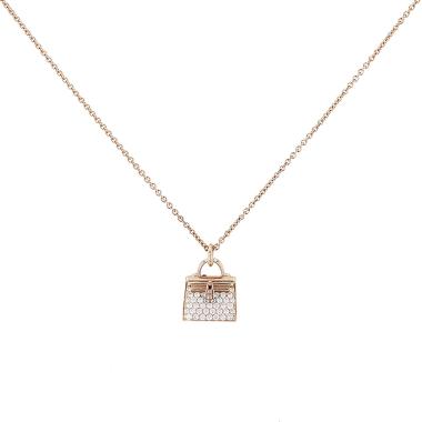 Hermès Amulettes Kelly necklace in pink gold and diamonds