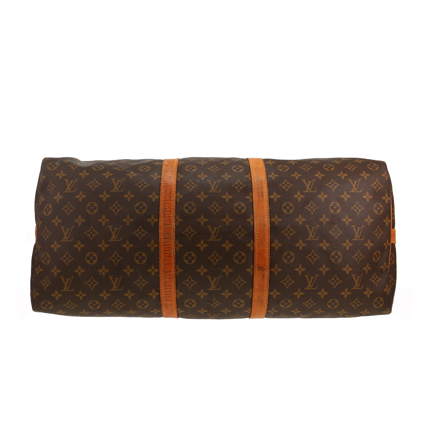 Bolsa de viaje Louis Vuitton  Keepall 60 en lona Monogram marrón y cuero natural - Detail D1