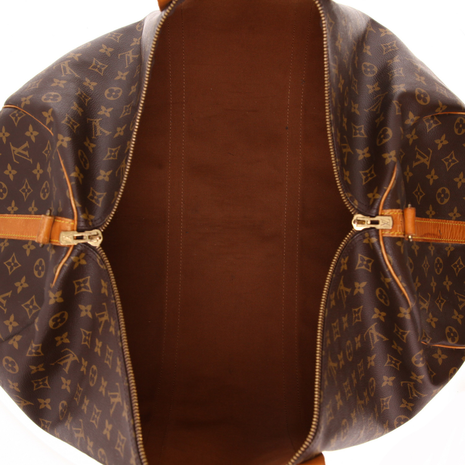 Borsa da viaggio Louis Vuitton  Keepall 60 in tela monogram marrone e pelle naturale - Detail D3