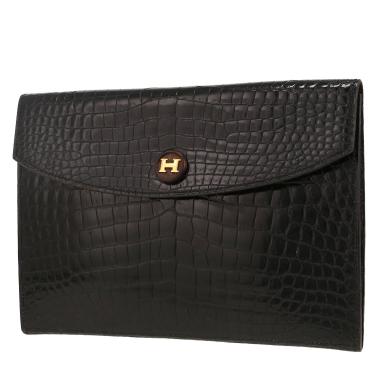 Hermès  Rio pouch  in black porosus crocodile