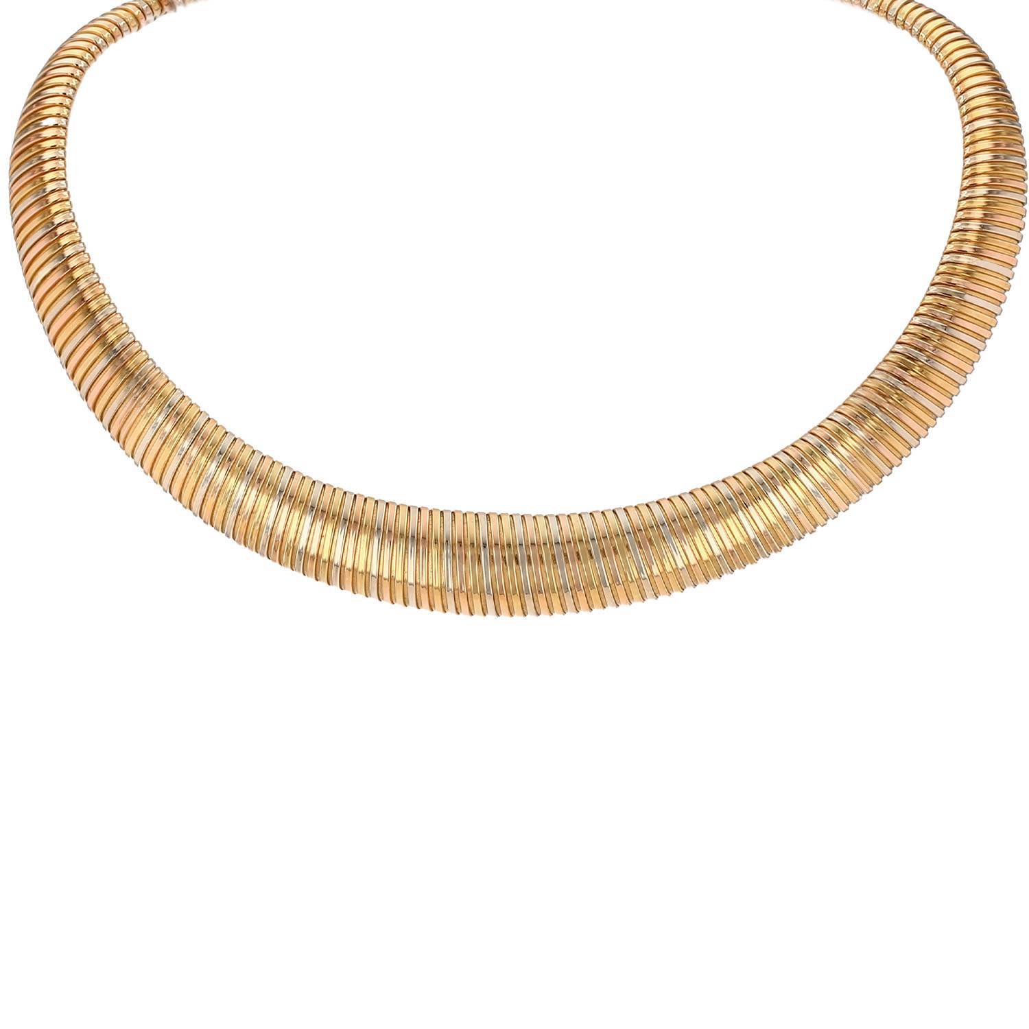 Collar Vintage tubogas de oro amarillo, oro rosa y oro blanco