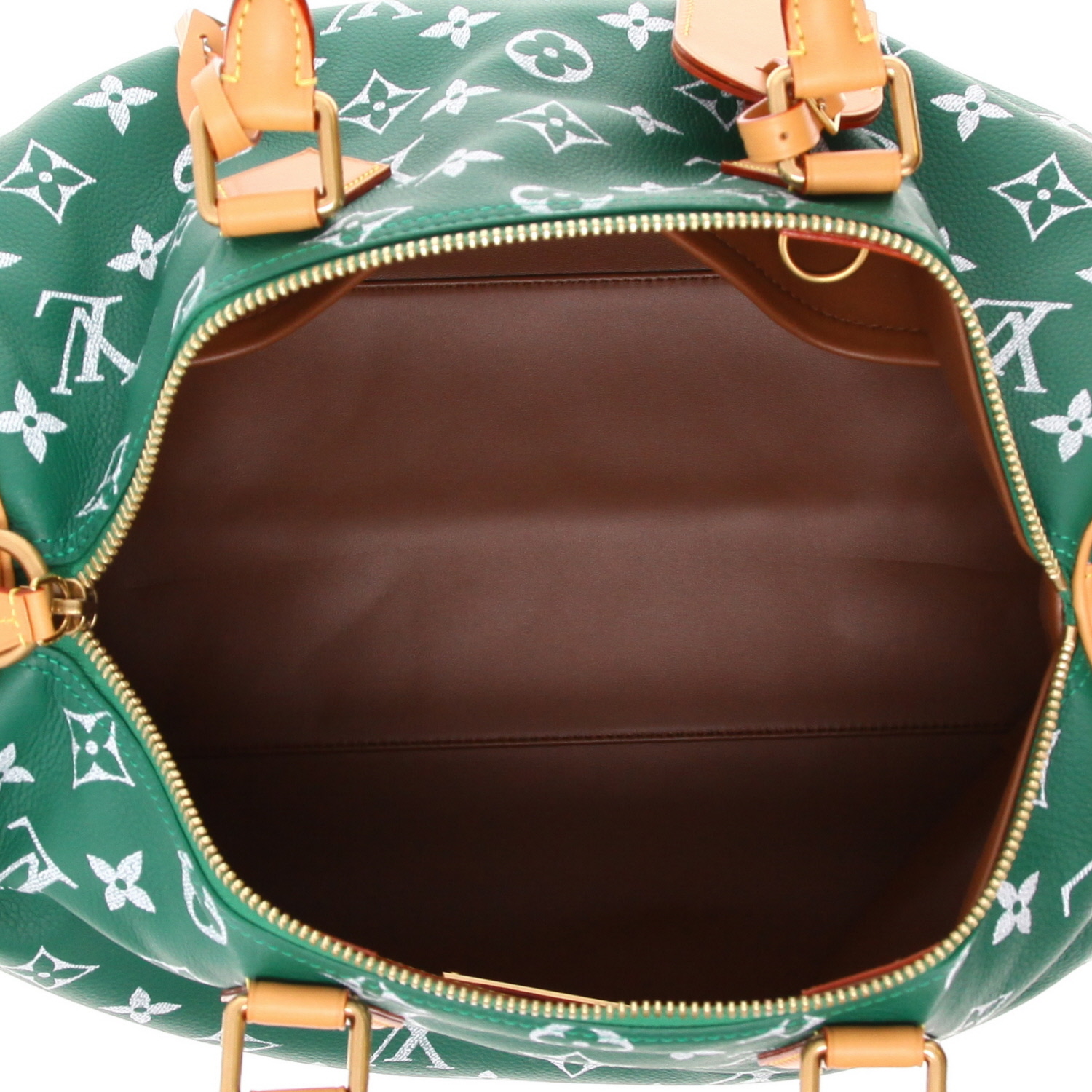 Sac à main Louis Vuitton  Speedy P9 en cuir monogram vert et cuir naturel - Detail D3