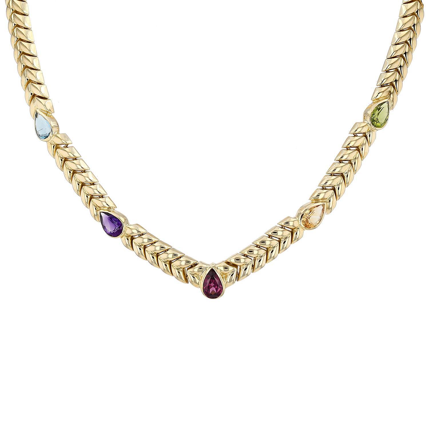 Collier Vintage  en or jaune et pierres de couleurs - 00pp