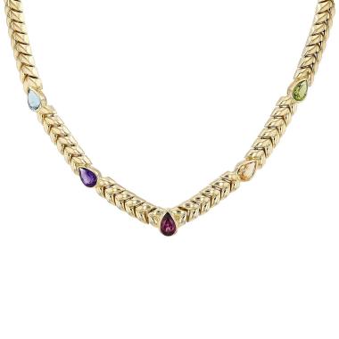 Collar Vintage  de oro amarillo y piedras de colores