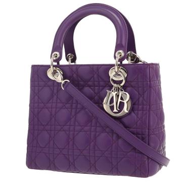 Sac à main Dior  Lady Dior moyen modèle  en cuir cannage violet