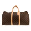 Bolsa de viaje Louis Vuitton  Keepall 50 en lona Monogram marrón y cuero natural - 360 thumbnail