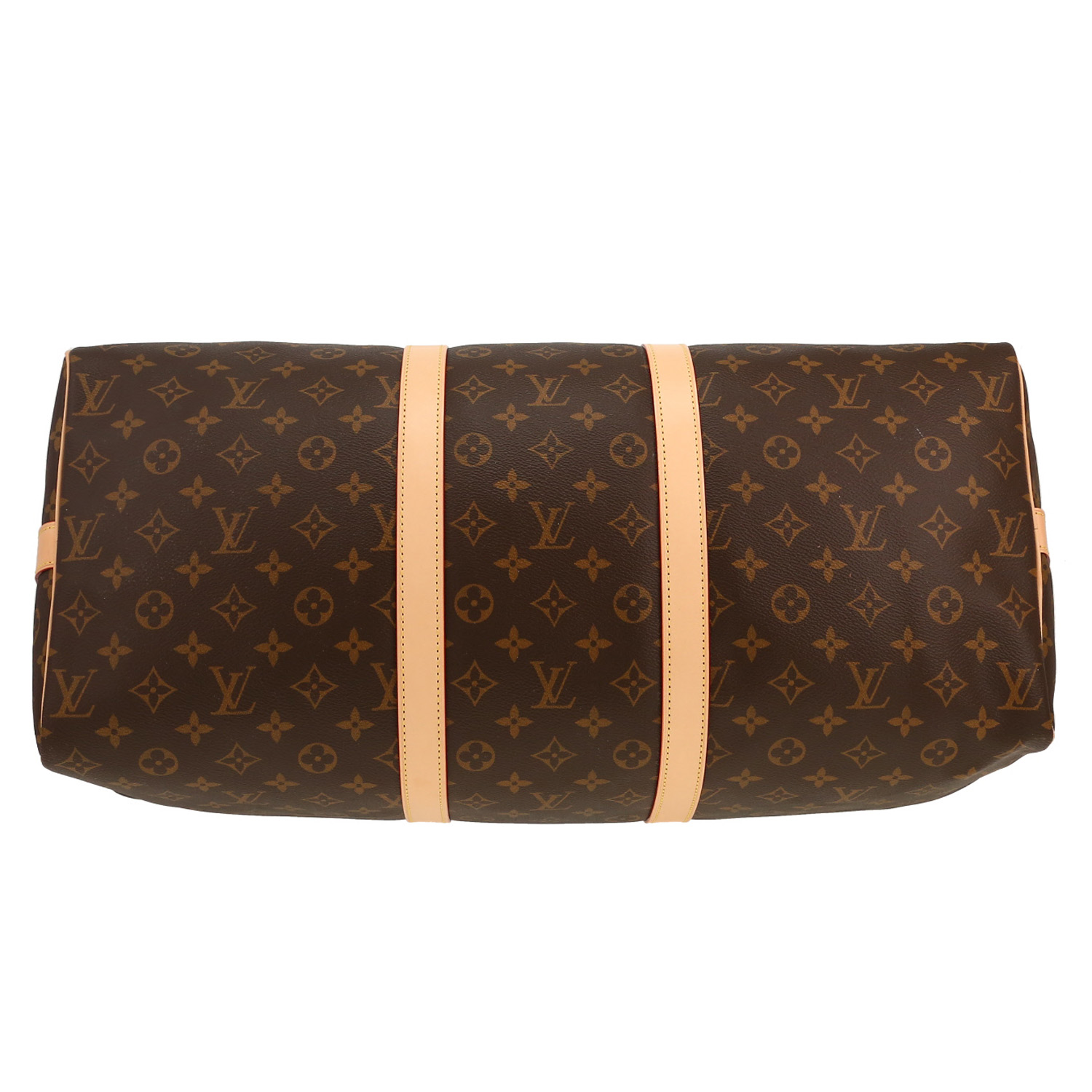 Bolsa de viaje Louis Vuitton  Keepall 50 en lona Monogram marrón y cuero natural - Detail D1