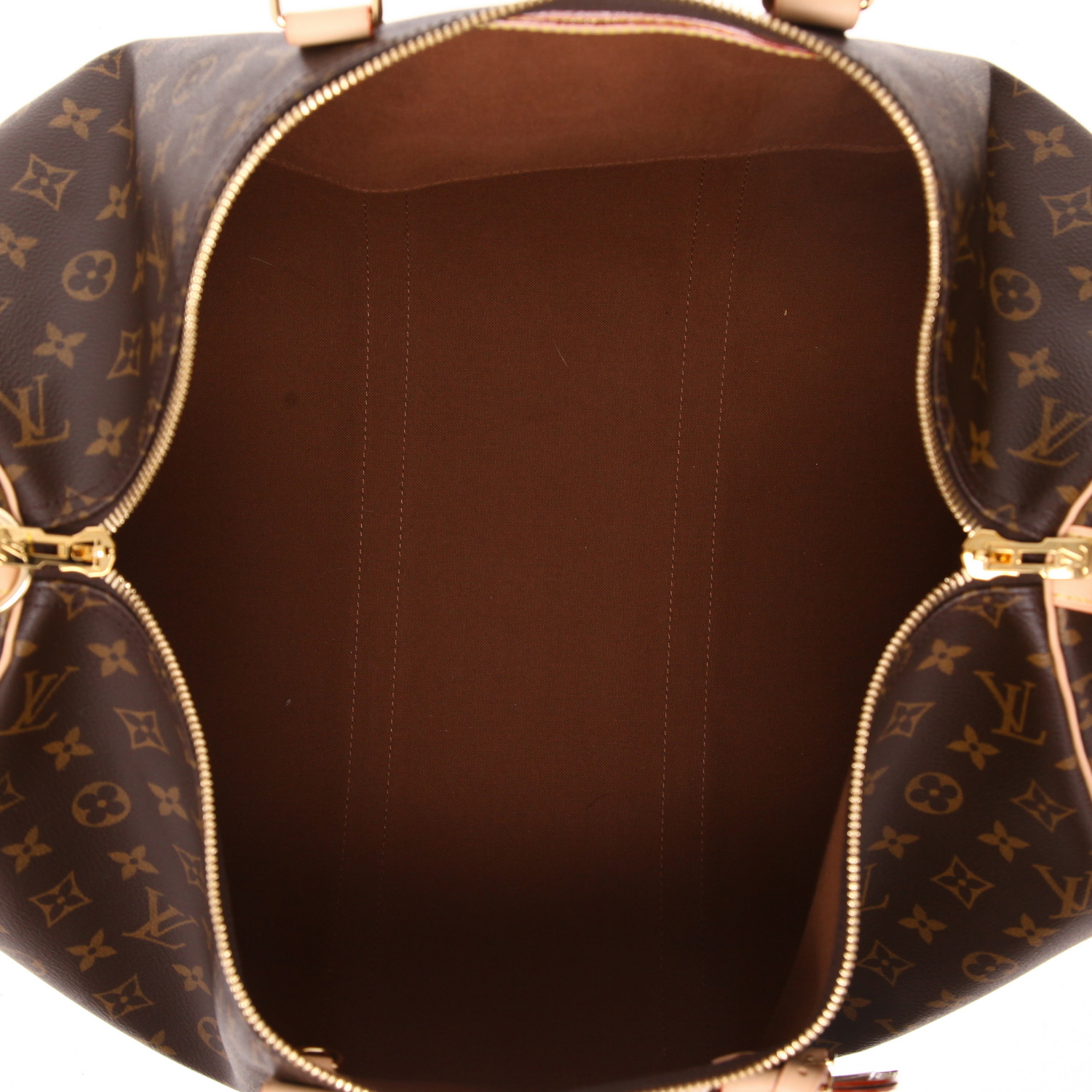 Borsa da viaggio Louis Vuitton  Keepall 50 in tela monogram marrone e pelle naturale - Detail D3