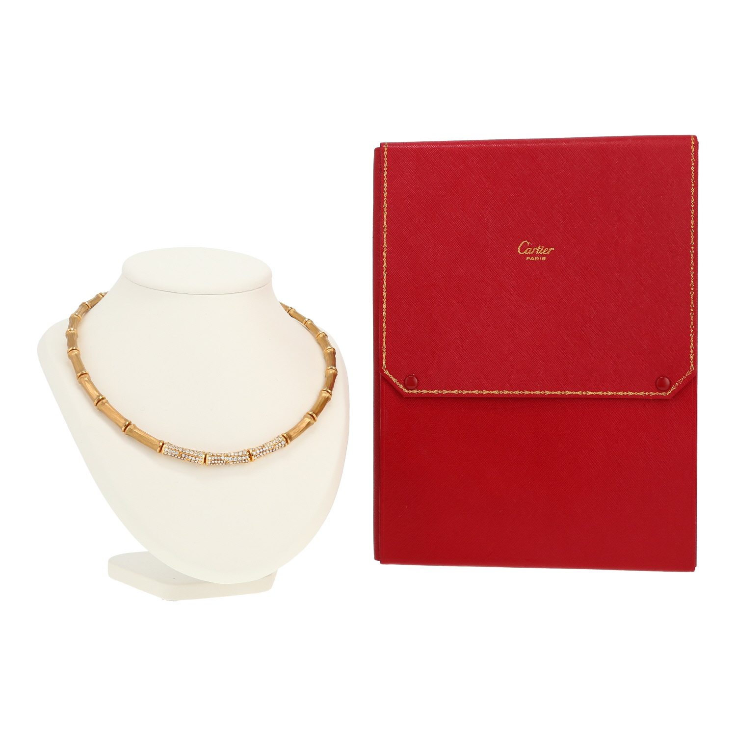 Cartier Bambou necklace in yellow gold and diamonds - Detail D2