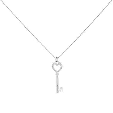 Pendentif Tiffany & Co Clé Coeur en or blanc, diamants et argent