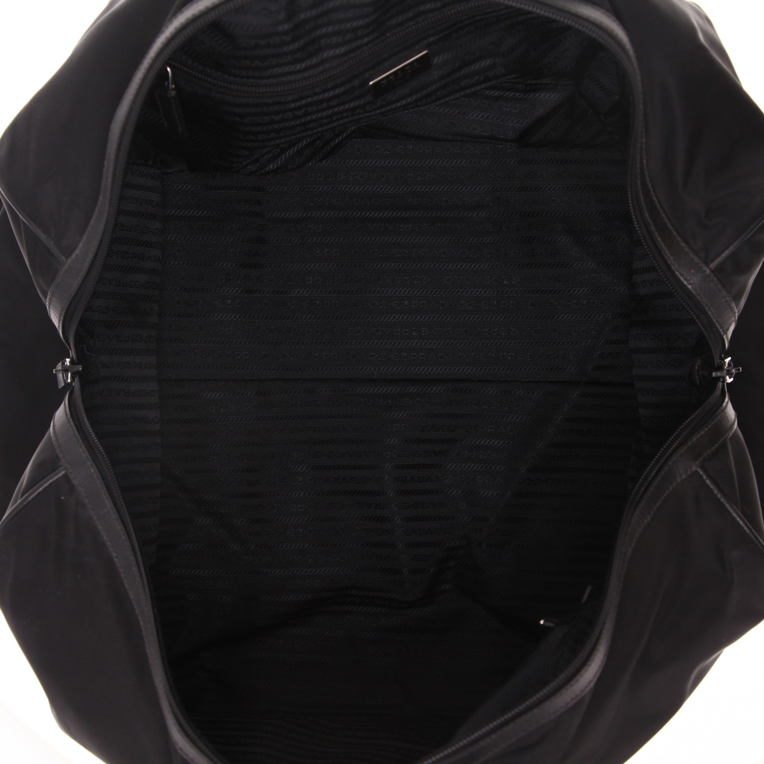 Sac de voyage Prada   en toile noire et cuir noir - Detail D3