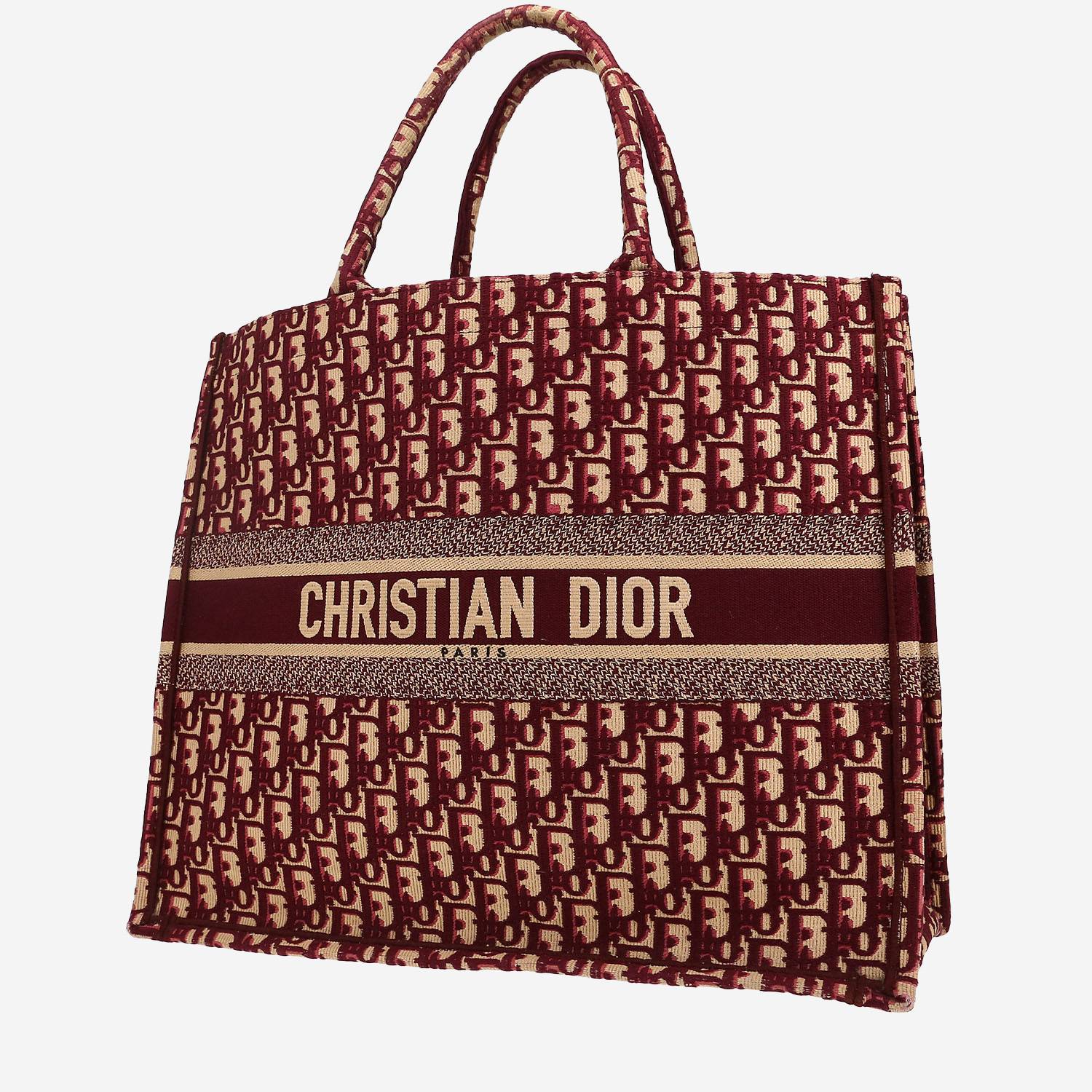 Shopping bag Dior  Book Tote in tessuto a monogramma Oblique bordeaux e beige
