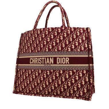 Sac cabas Dior  Book Tote grand modèle  en toile monogram Oblique bordeaux et beige