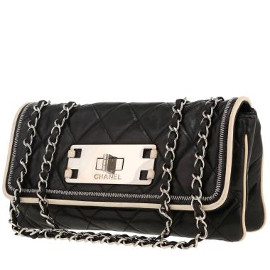 Bolso de mano Chanel  Croisière en cuero acolchado negro y junco blanco