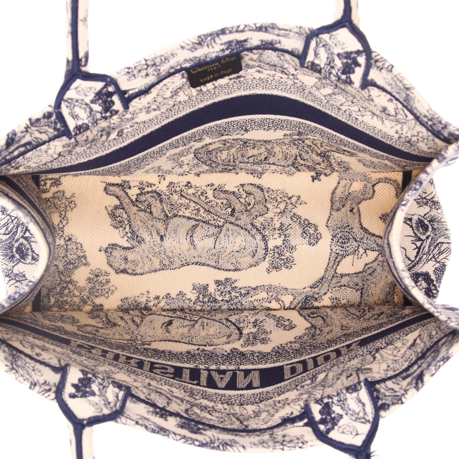 Sac cabas Dior  Book Tote en toile bleue et beige - Detail D3