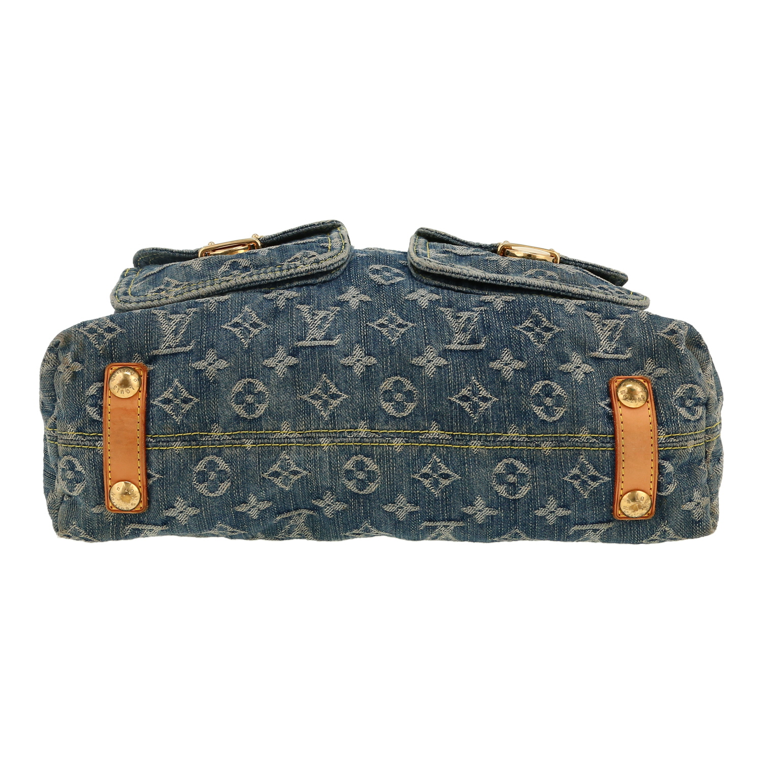 Borsa a tracolla Louis Vuitton  Baggy in tela denim monogram blu e pelle naturale - Detail D1