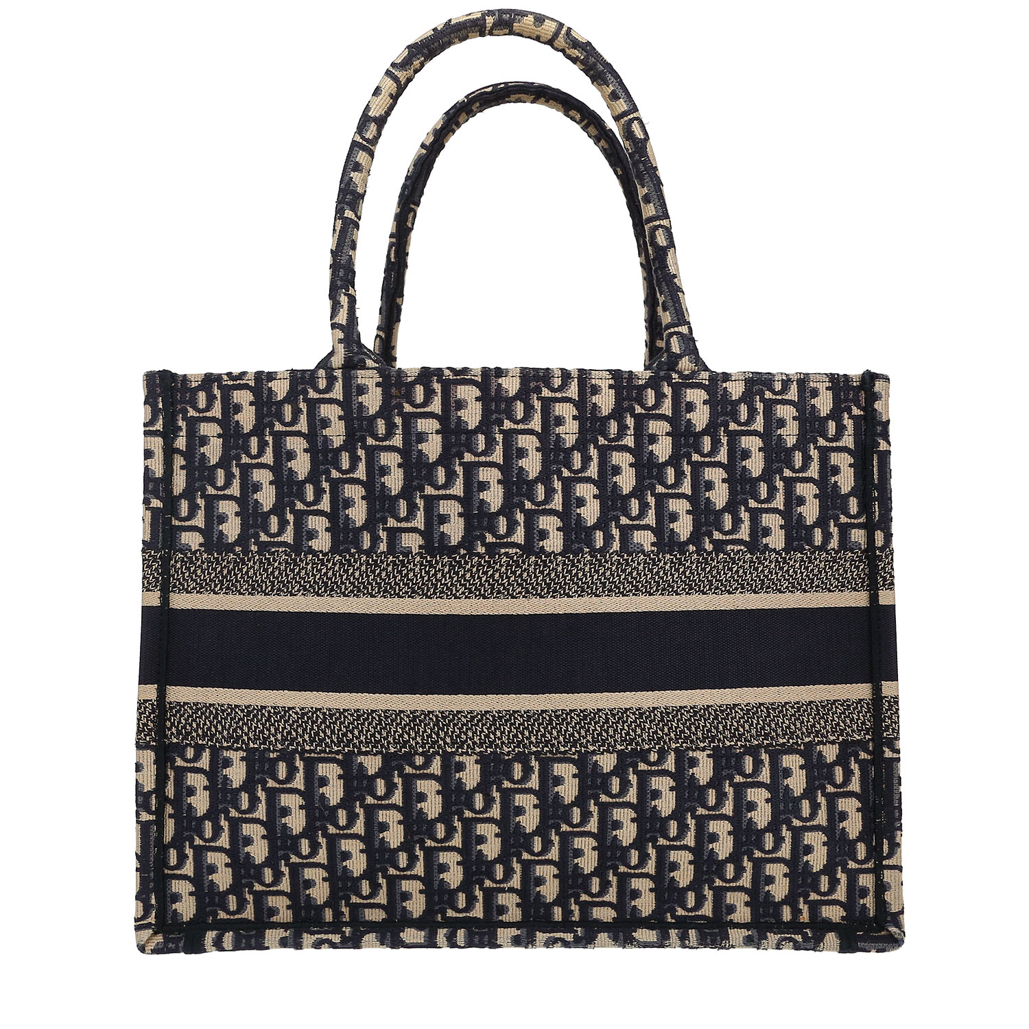 Sac cabas Dior Book Tote en toile monogram Oblique bleue et beige - Detail D4