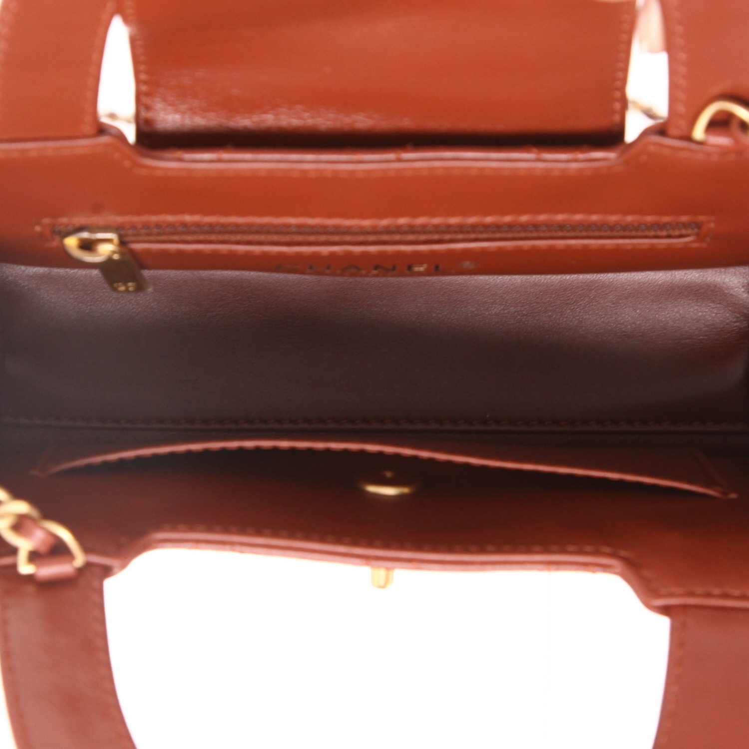 Sac à main Chanel  Mini Shopping en cuir matelassé cognac - Detail D3