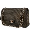 Chanel  Timeless Jumbo handbag  in black and gold jersey canvas - 00pp thumbnail