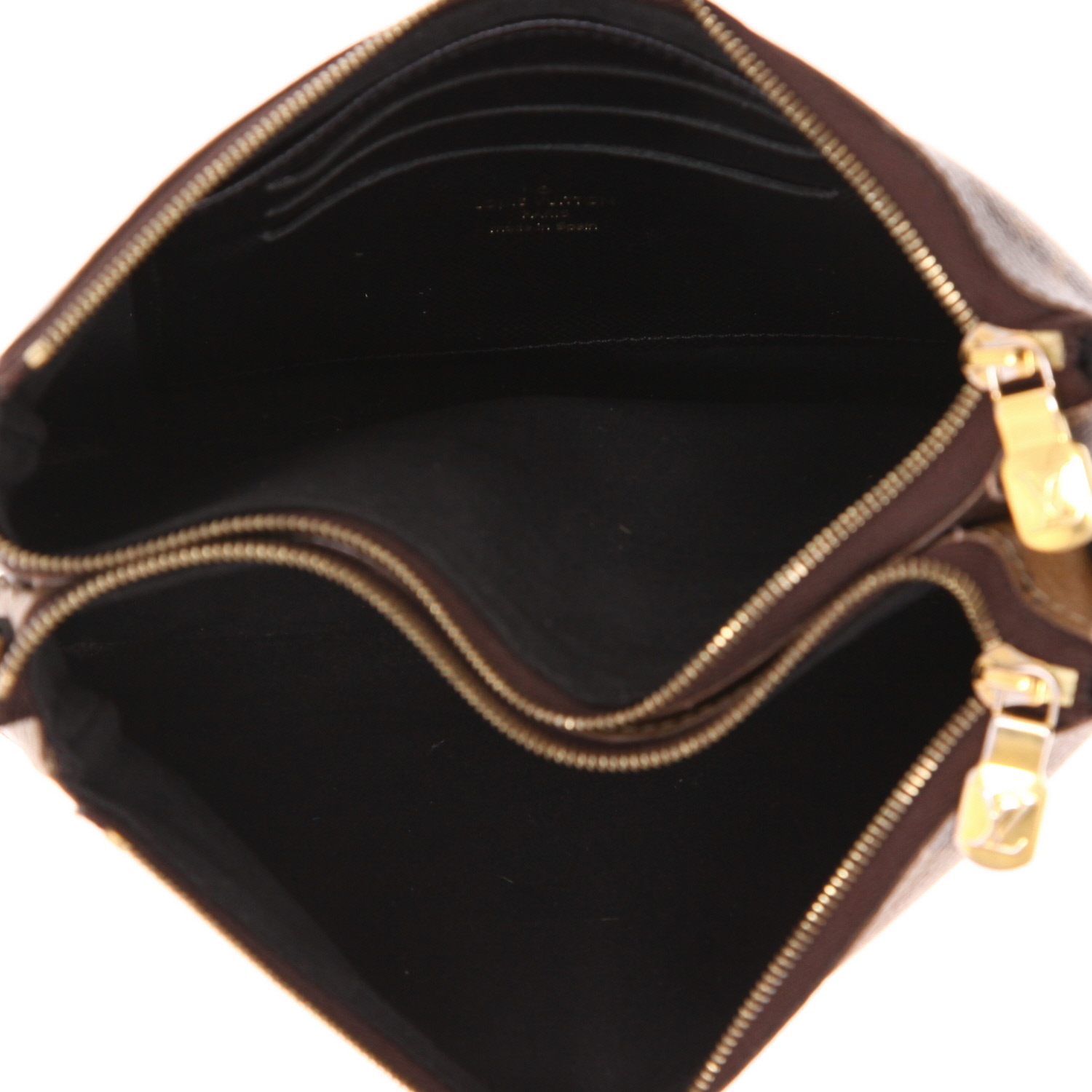 Louis Vuitton  Double Zip shoulder bag  in brown monogram canvas  and black leather - Detail D3