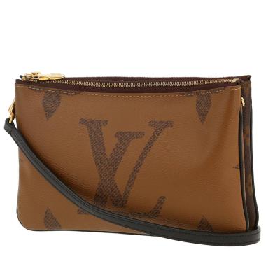 Borsa a tracolla Louis Vuitton  Double Zip in tela monogram marrone e pelle nera