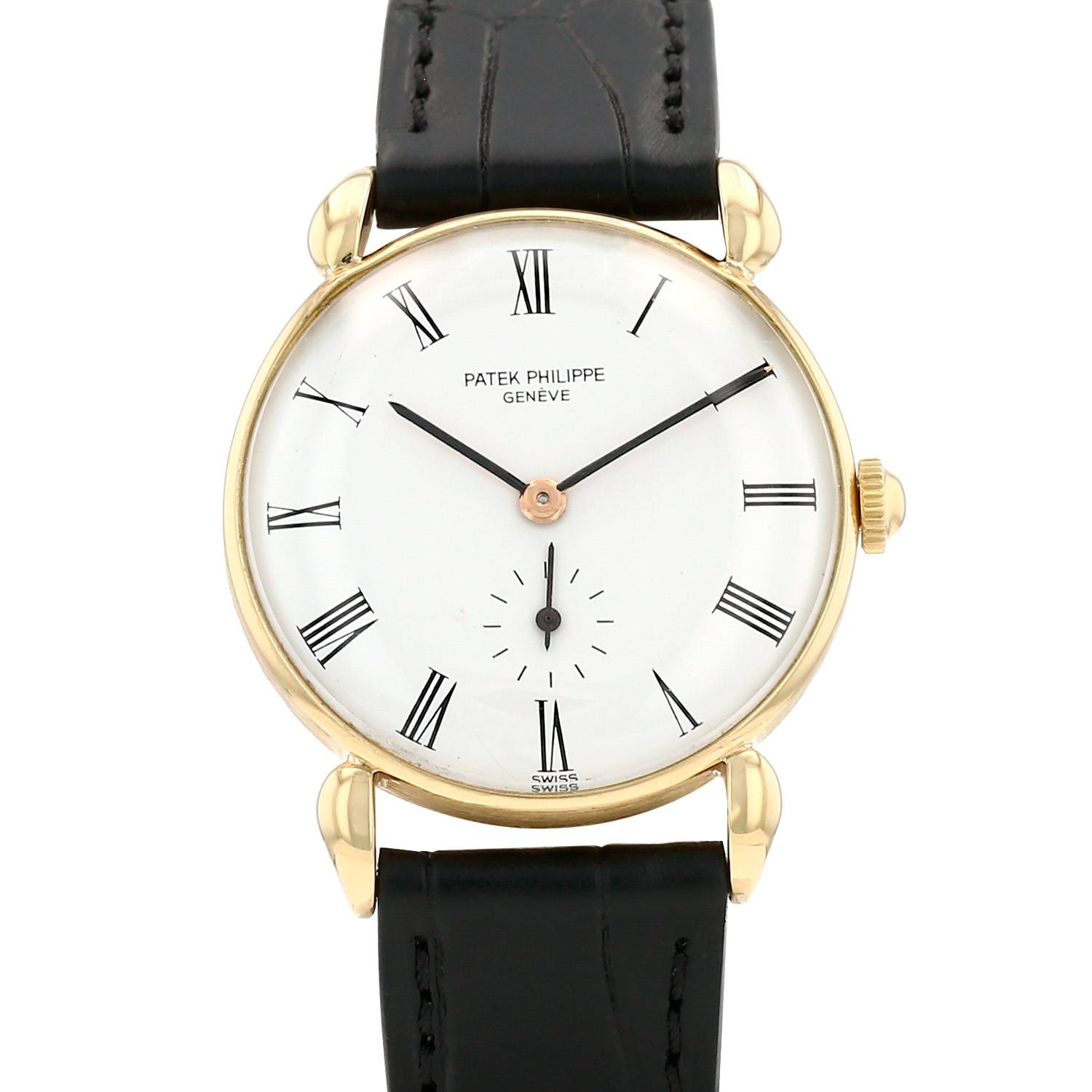 Bracelet De Montre Patek Philippe Calatrava 20 Mm - Cuir Crocodile Véritable Noir - Occasion Rare