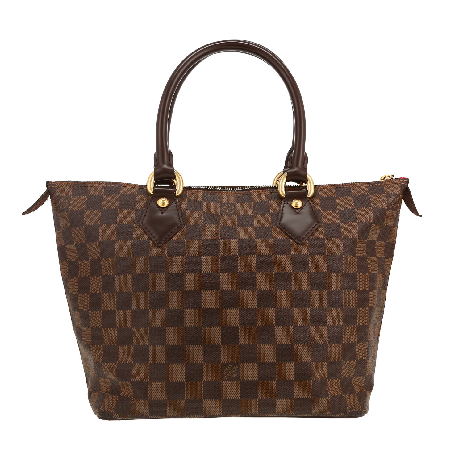 Bolso de mano Louis Vuitton  Saleya en lona a cuadros ébano y cuero marrón - Detail D4