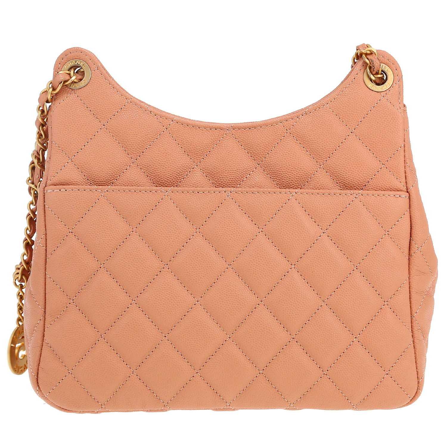 Chanel Hobo shoulder bag in powder pink quilted grained leather - Detail D4