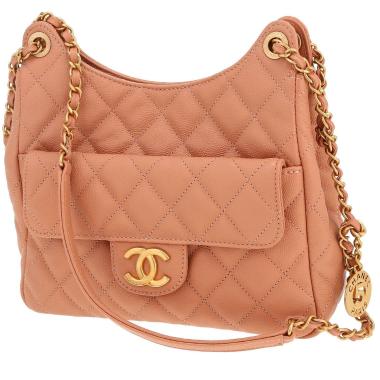 Borsa a tracolla Chanel  Hobo in pelle martellata e trapuntata rosa polvere