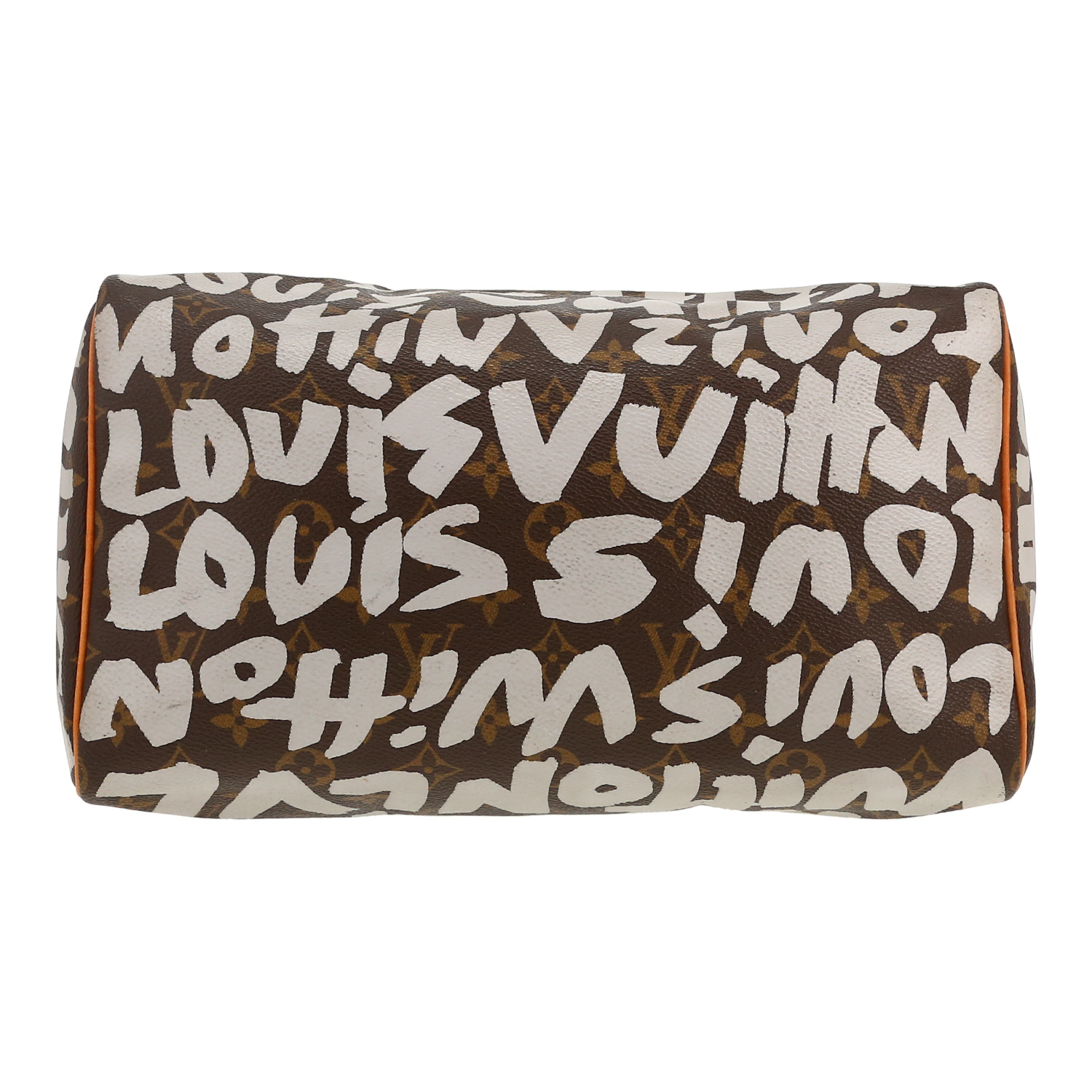 Bolso de mano Louis Vuitton x Stephen Sprouse Speedy 30 en lona Monogram marrón y cuero natural - Detail D1