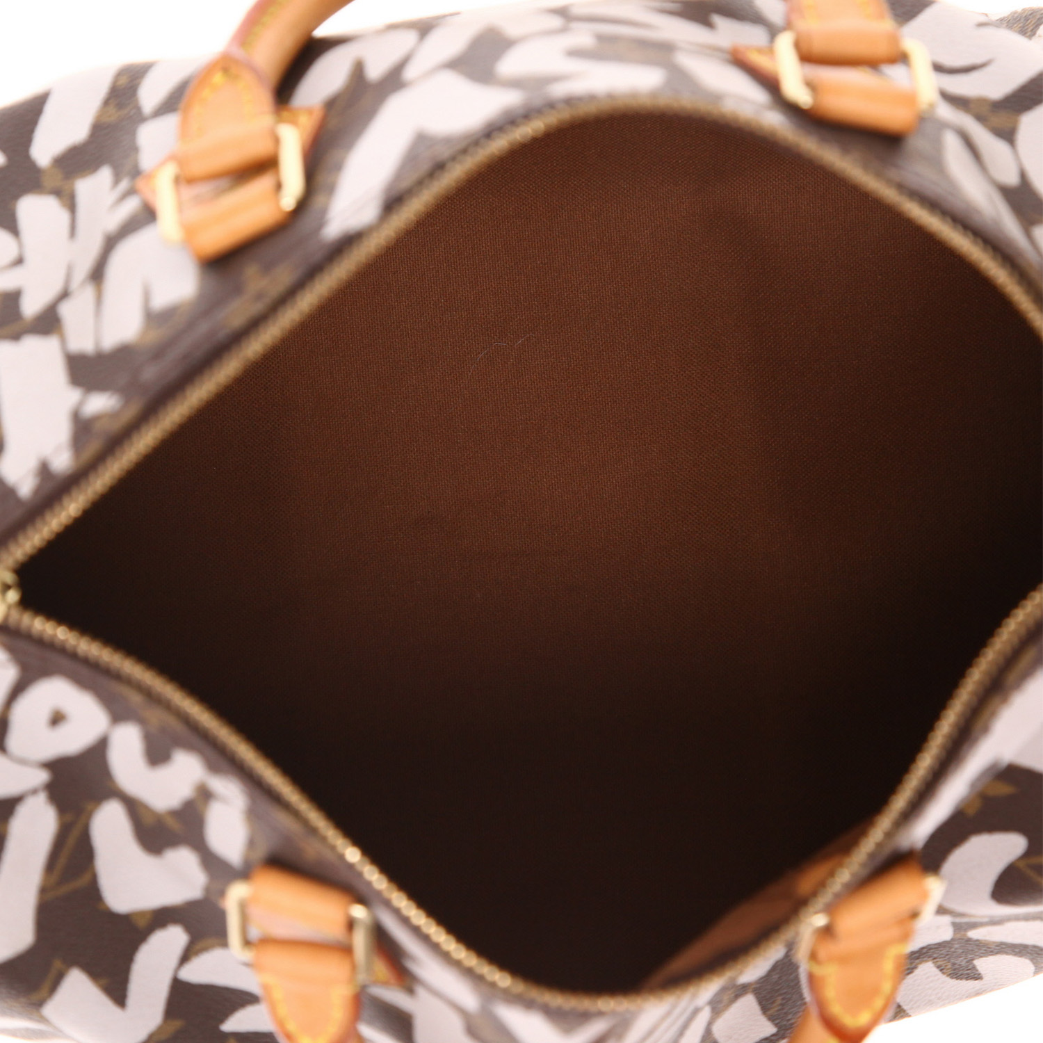 Bolso de mano Louis Vuitton x Stephen Sprouse Speedy 30 en lona Monogram marrón y cuero natural - Detail D3