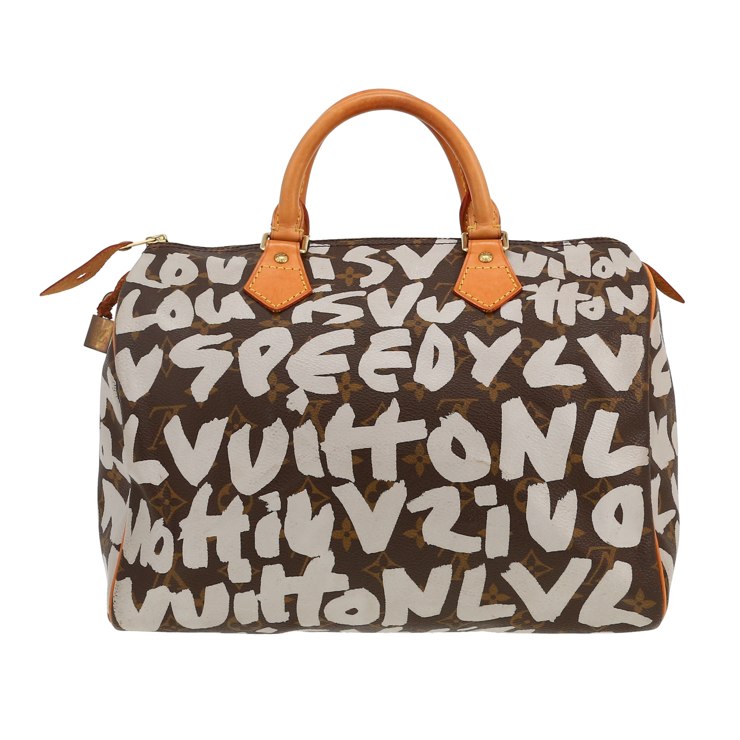 Borsa Louis Vuitton x Stephen Sprouse Speedy 30 in tela monogram marrone e pelle naturale - Detail D4