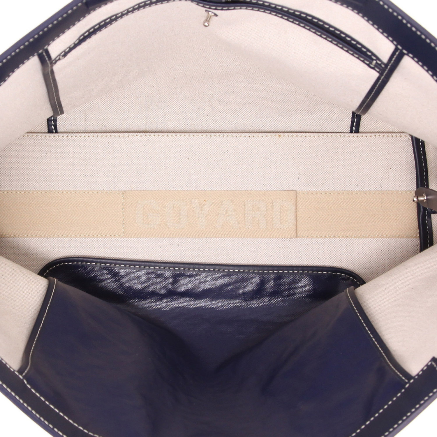 Sac cabas Goyard  Bellechasse en toile Goyardine bleue et cuir bleu - Detail D3
