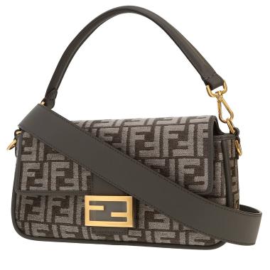 Bolso de mano Fendi  Baguette en lona monogram gris y cuero gris