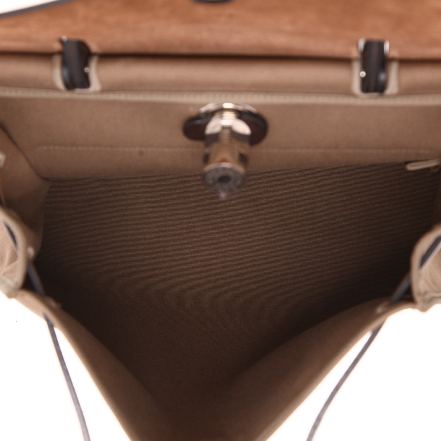 Sac porté épaule ou main Hermès  Herbag en toile marron et cuir marron - Detail D3