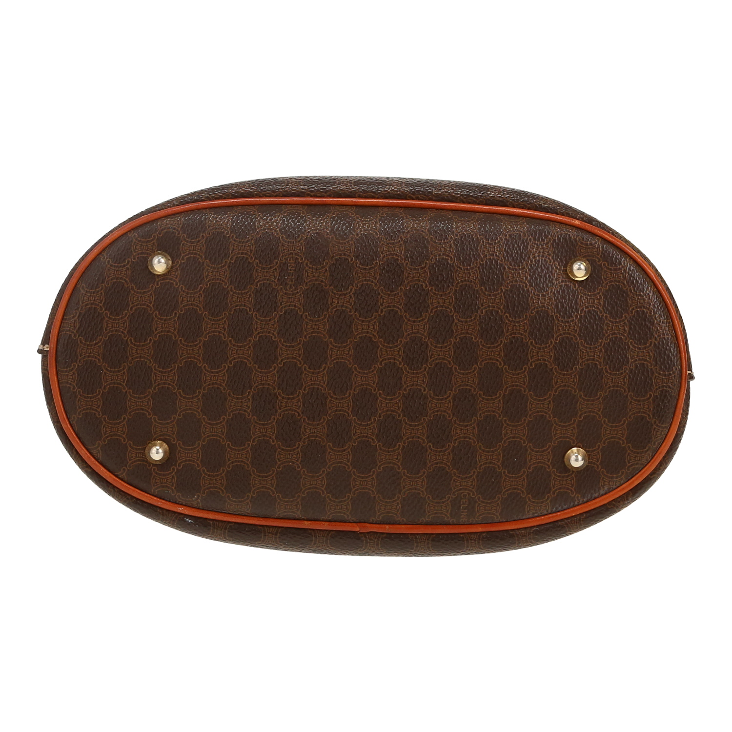 Celine   handbag  in brown "Triomphe" canvas  and brown leather - Detail D1
